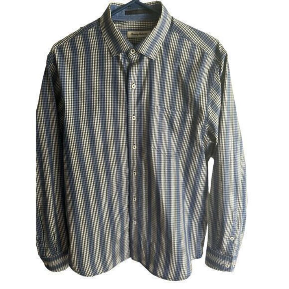 Tommy Bahama Men's sz Medium‎ Blue Plaid long sleeve botton down shirt